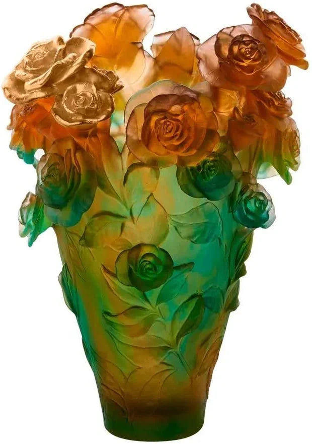 Orange Green Magnum Vase & Gilded Roses